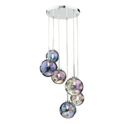 Dar Mira 6Lt Cluster Ceiling Light - Polished Chrome Iridised Glass IP20