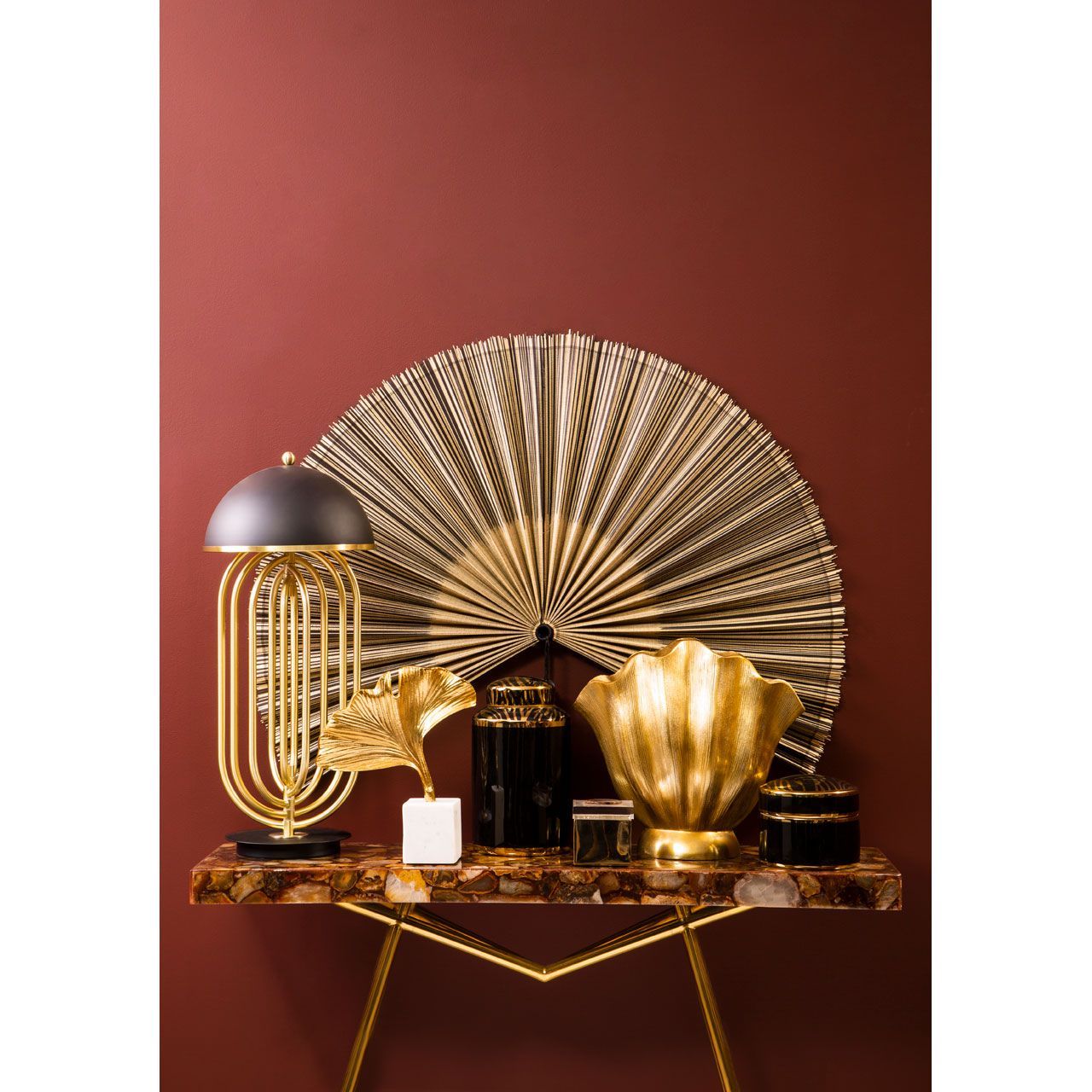 Mirano Ginkgo Sculpture with Marble Base- Gold Finish - Cusack Lighting