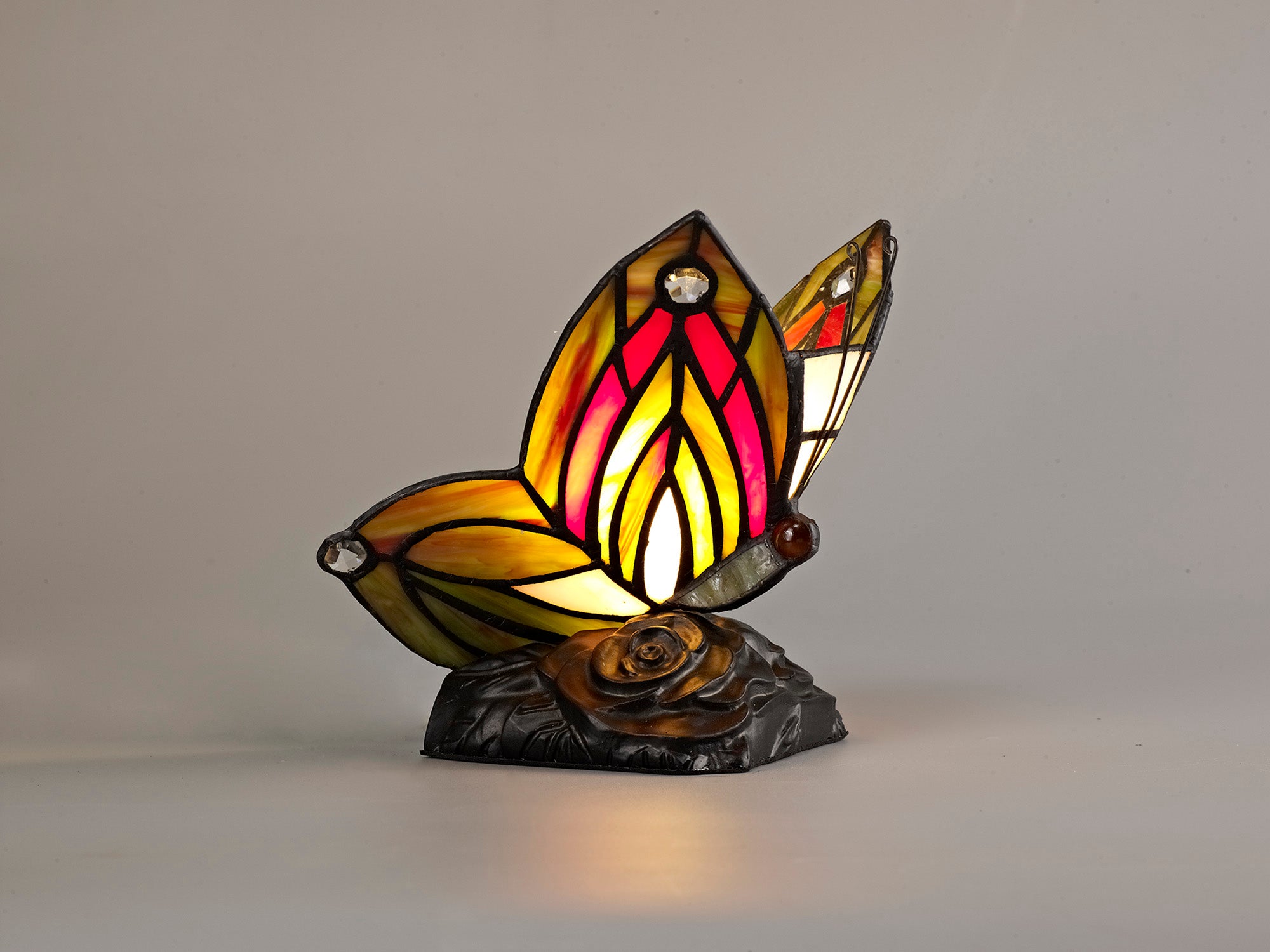Mohill Tiffany Butterfly Table Lamp, 1 x E14, Black Base With Various Finishes  With Clear Crystal