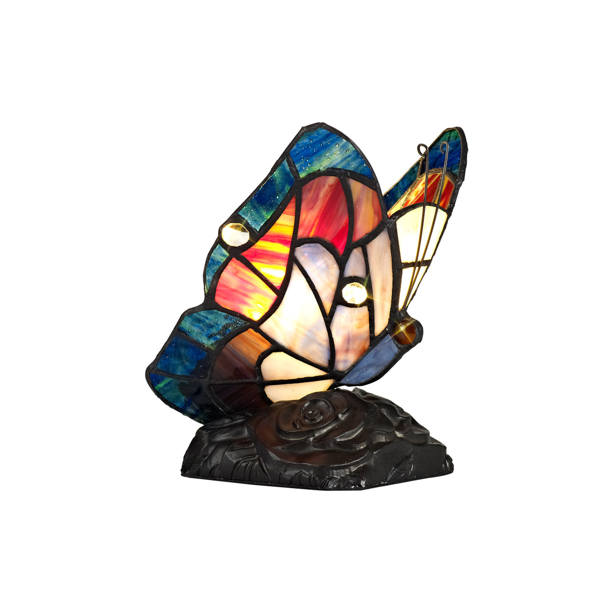 Mohill Tiffany Butterfly Table Lamp, 1 x E14, Black Base With Various Finishes  With Clear Crystal