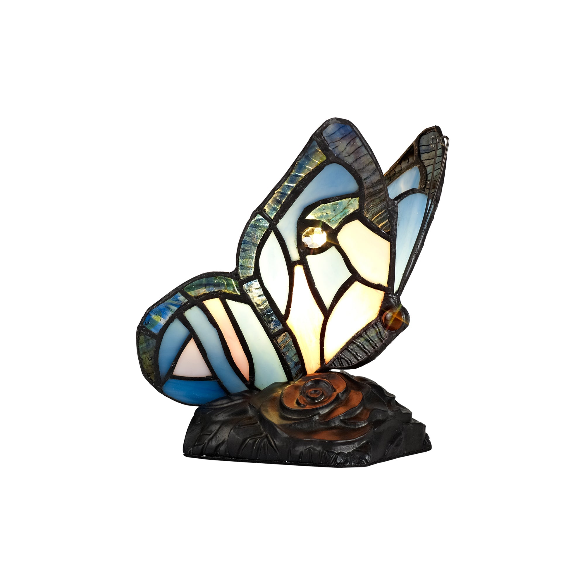 Mohill Tiffany Butterfly Table Lamp, 1 x E14, Black Base With Various Finishes  With Clear Crystal