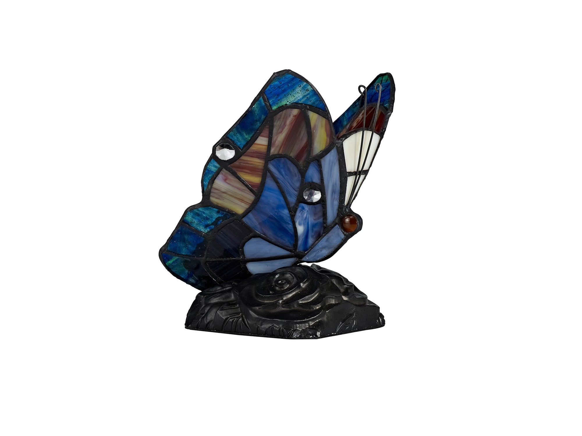 Mohill Tiffany Butterfly Table Lamp, 1 x E14, Black Base With Various Finishes  With Clear Crystal