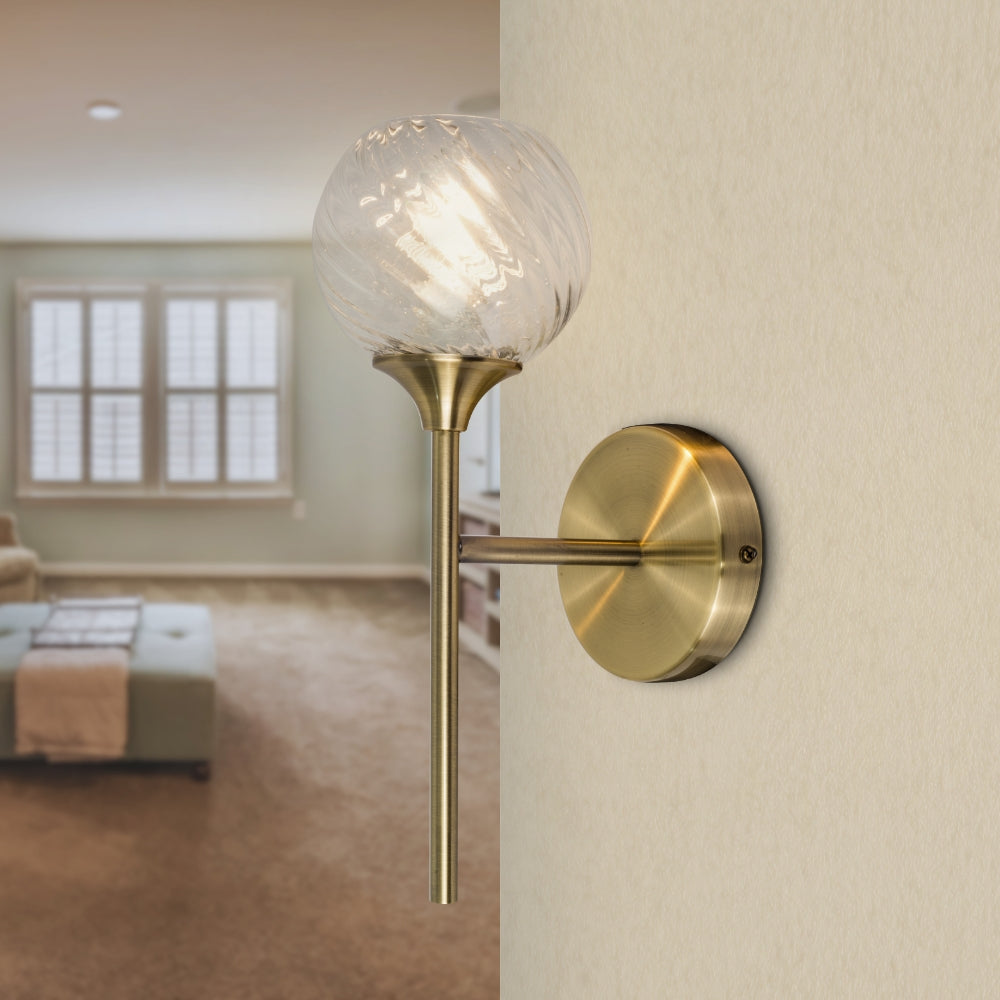 Mona 1 Light Wall Light-  Antique Brass/ Satin Chrome