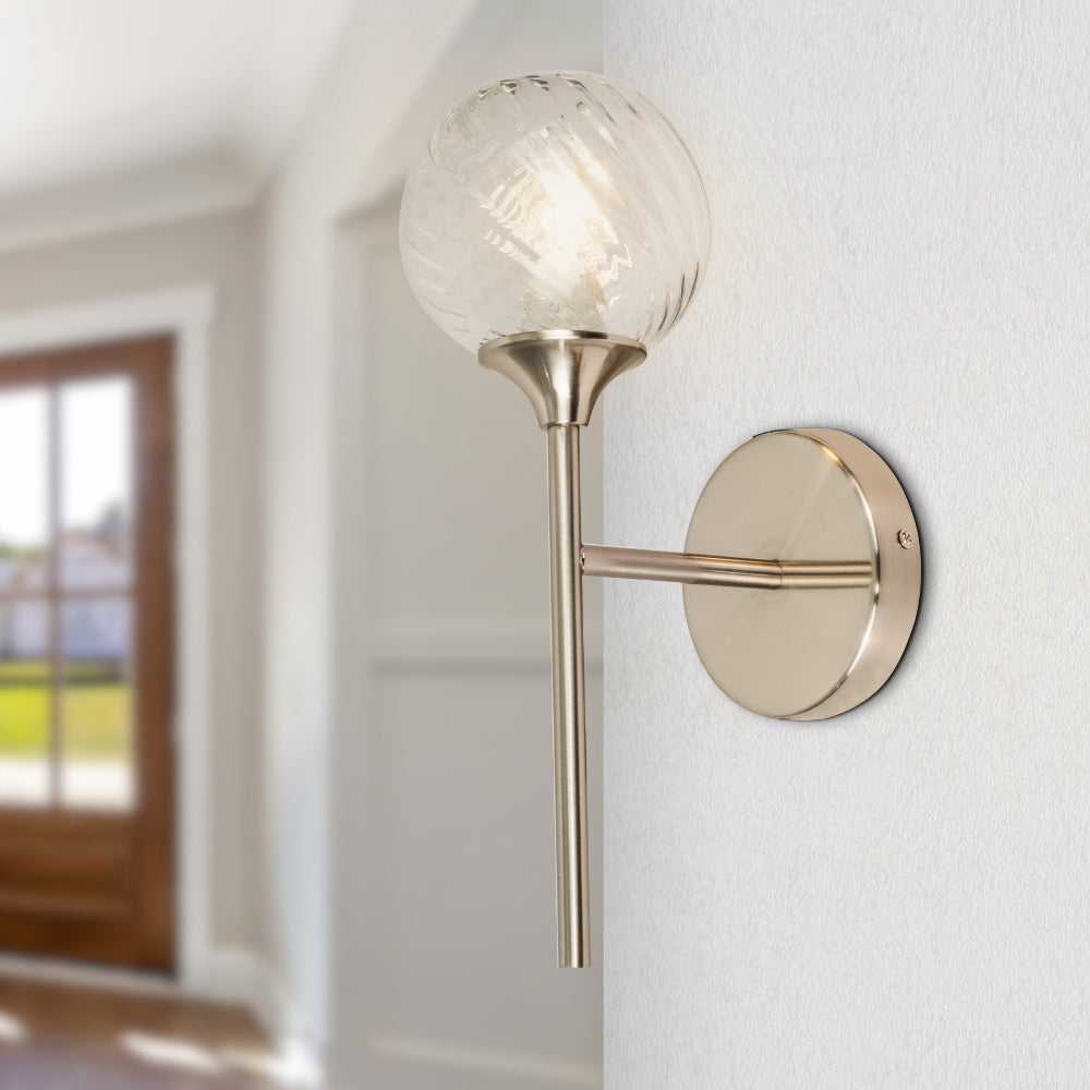 Mona 1 Light Wall Light-  Antique Brass/ Satin Chrome