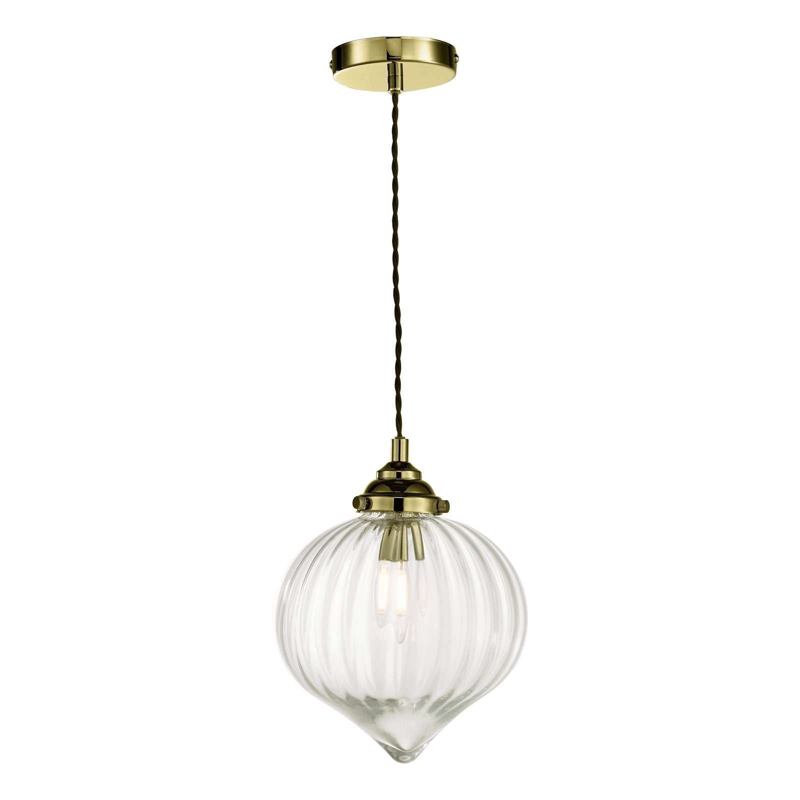 Mya 1 Dar Light Single Pendant Ceiling Light - Antique Brass Glass IP20