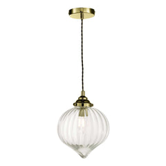 Mya 1 Dar Light Single Pendant Ceiling Light - Antique Brass Glass IP20