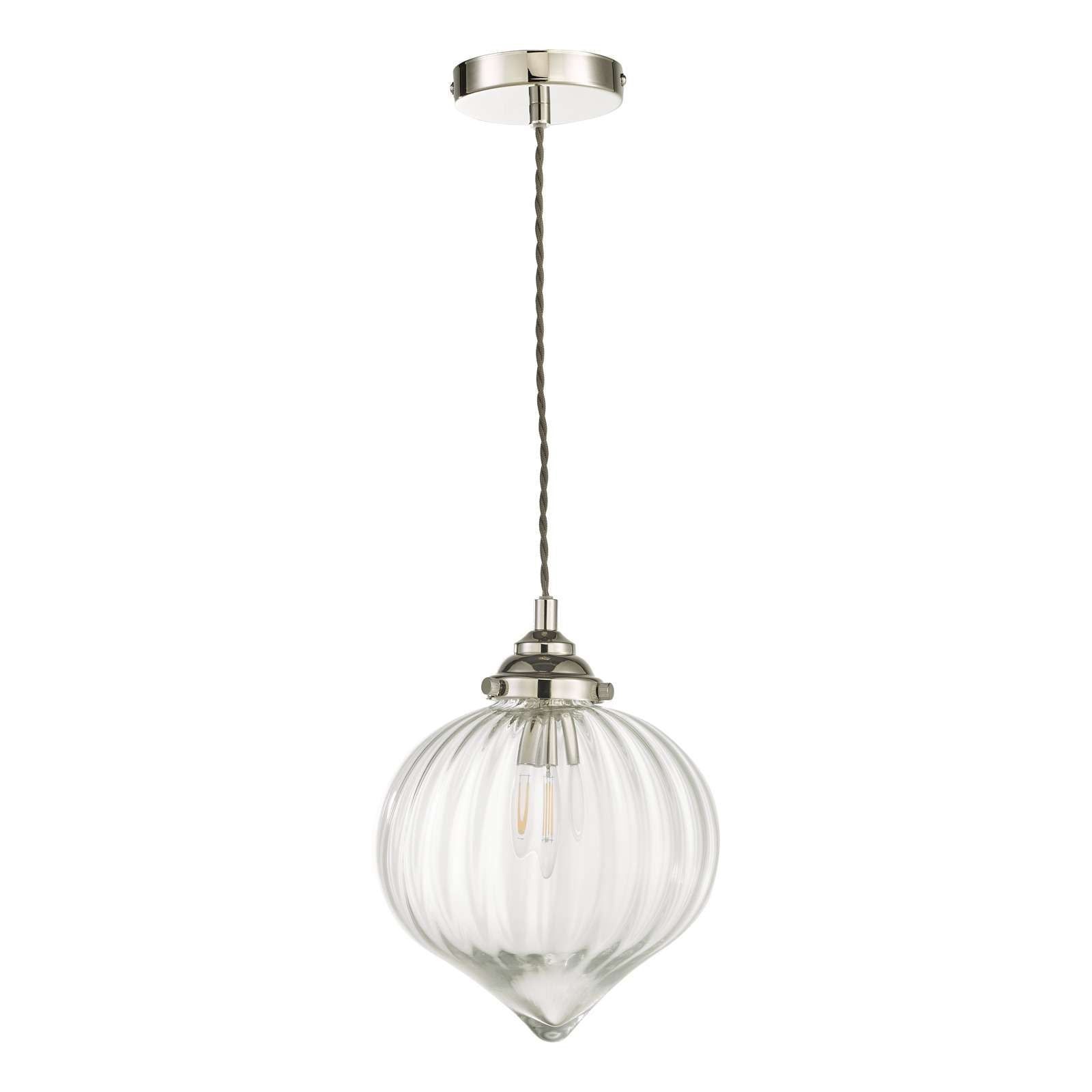 Dar Mya 1 Light Single Pendant Ceiling Light - Polished Nickel Glass IP20