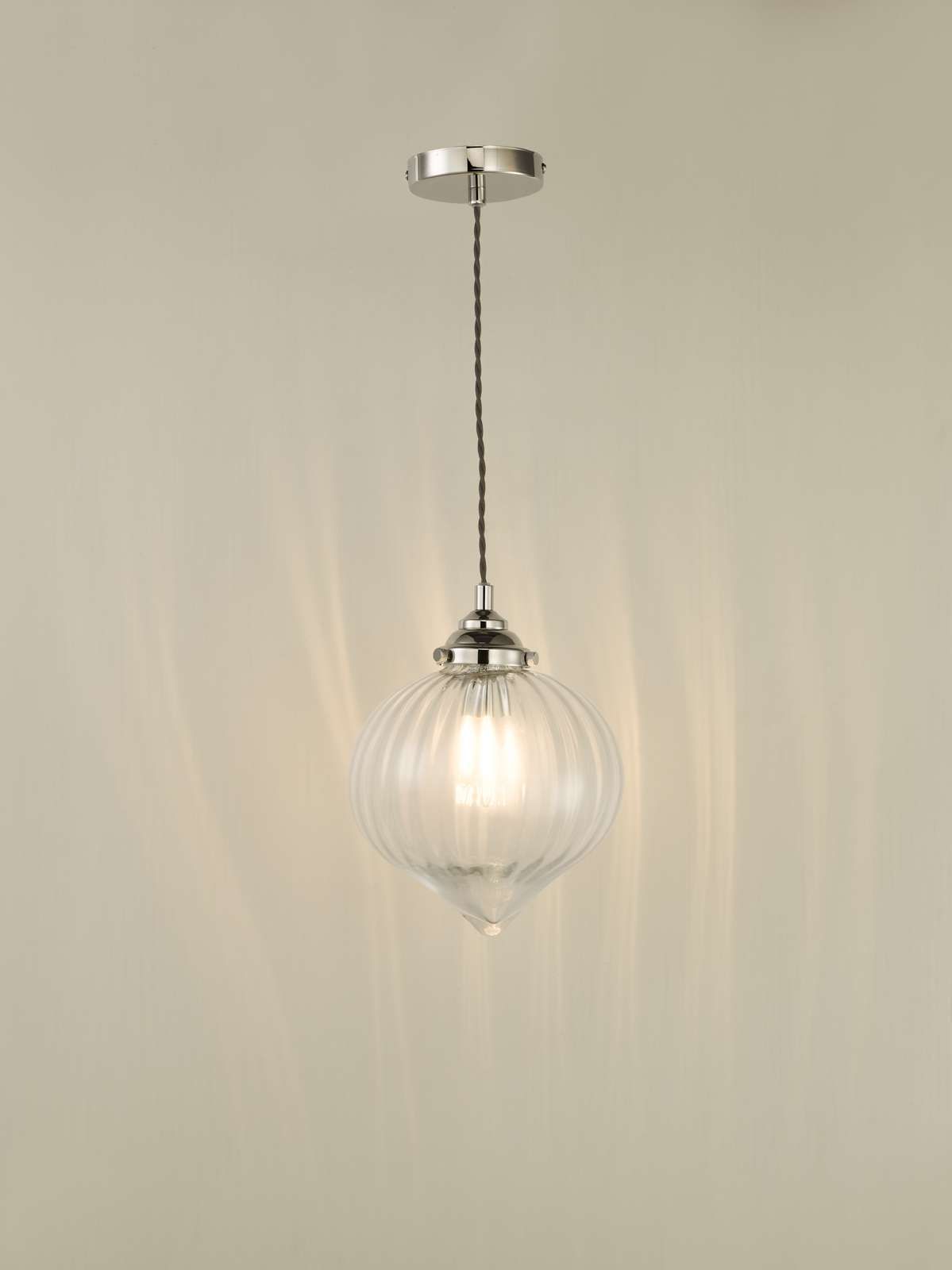 Dar Mya 1 Light Single Pendant Ceiling Light - Polished Nickel Glass IP20