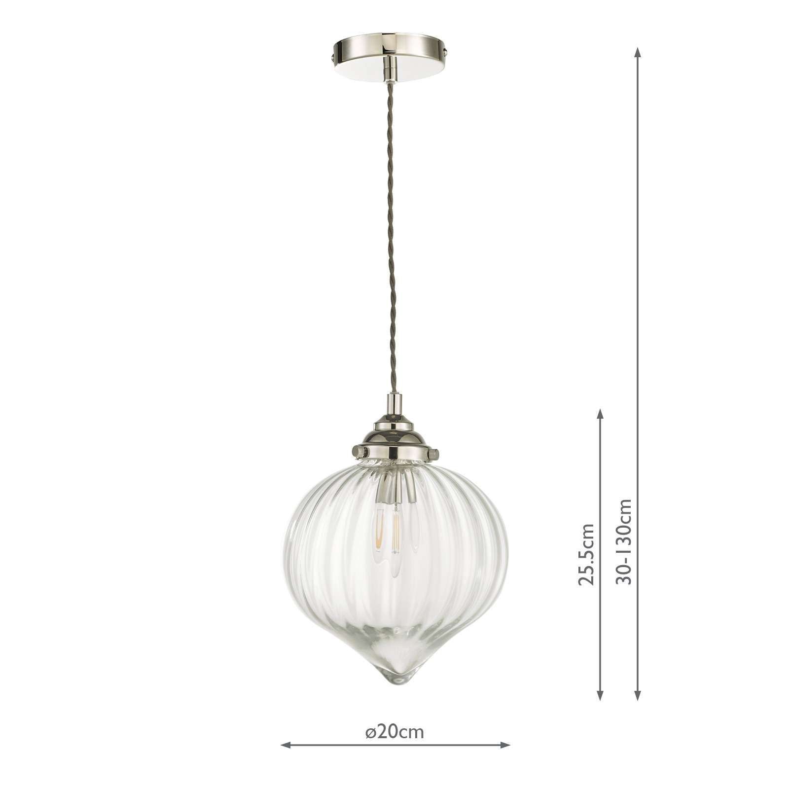 Dar Mya 1 Light Single Pendant Ceiling Light - Polished Nickel Glass IP20