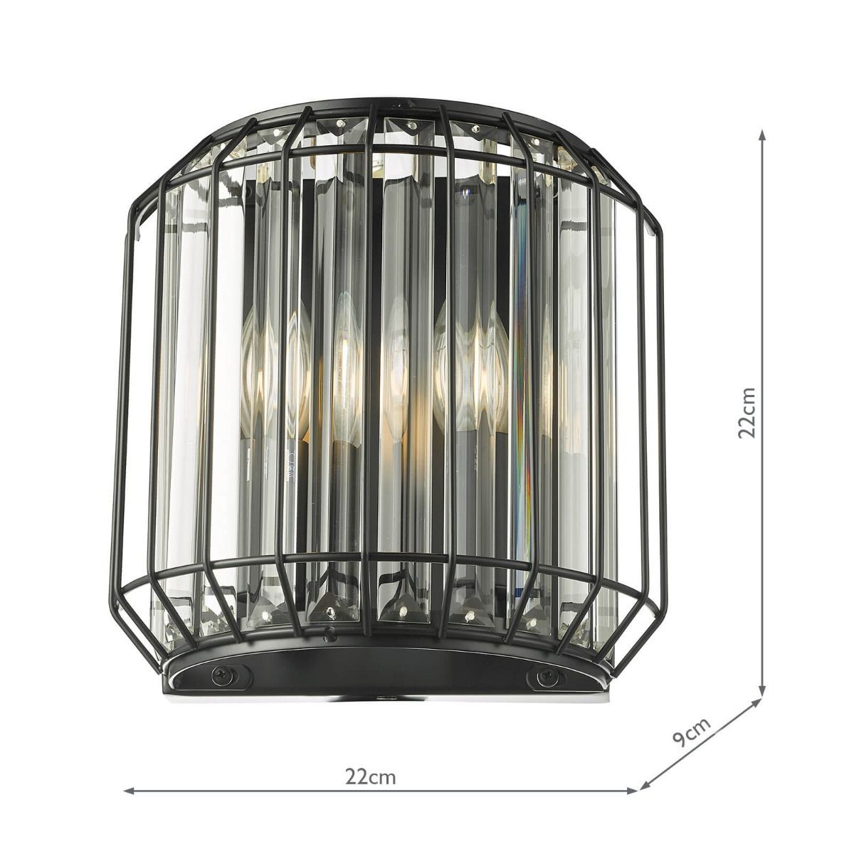 Dar Naeva 2Lt Pendant Wall Light - Matt Black & Crystal Finish, IP20