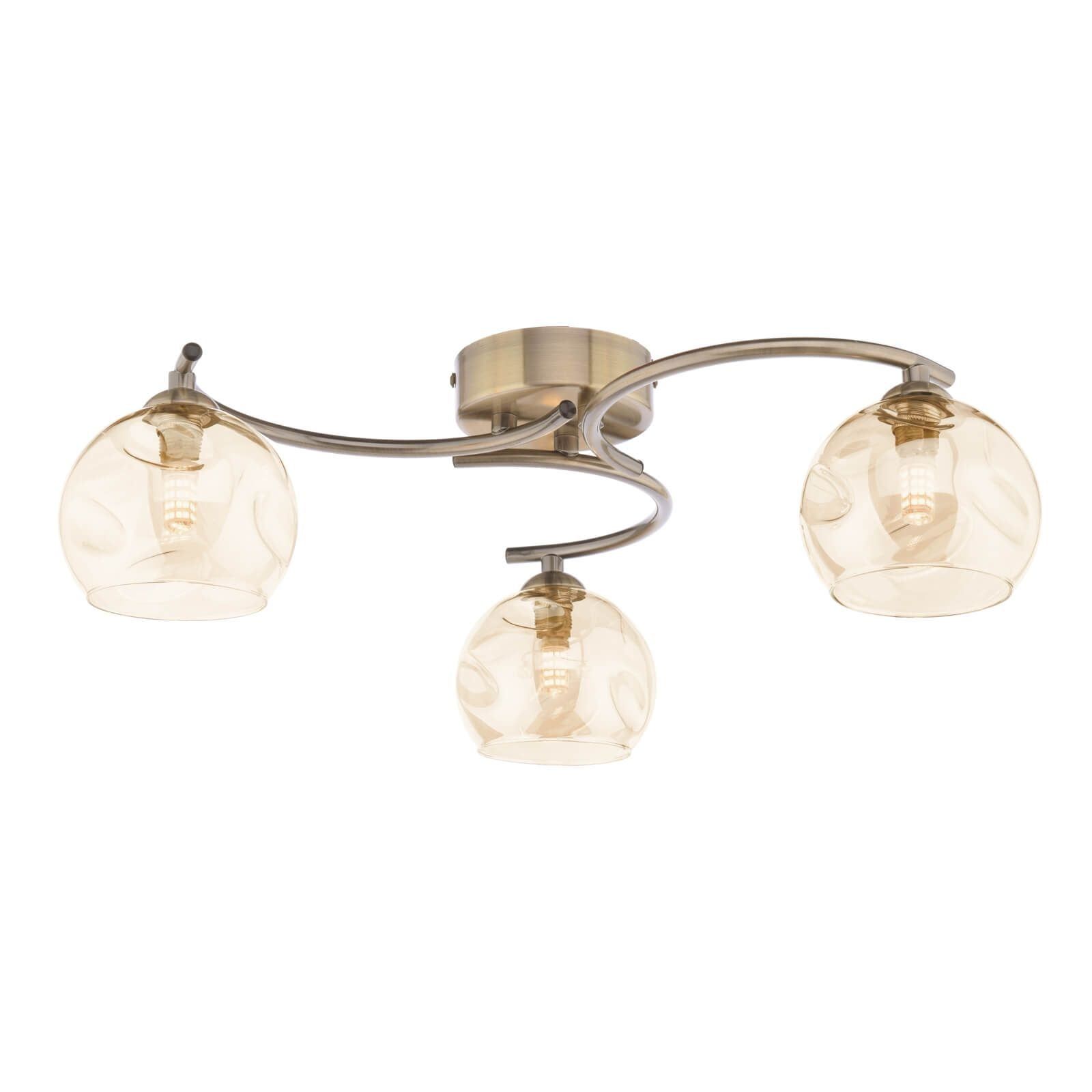 Nakita 3Lt Semi Flush Ceiling Light -Antique Brass Champagne Dimpled Glass Finish, IP20