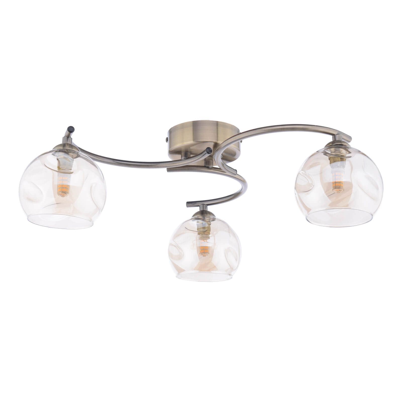 Nakita 3Lt Semi Flush Ceiling Light -Antique Brass Champagne Dimpled Glass Finish, IP20