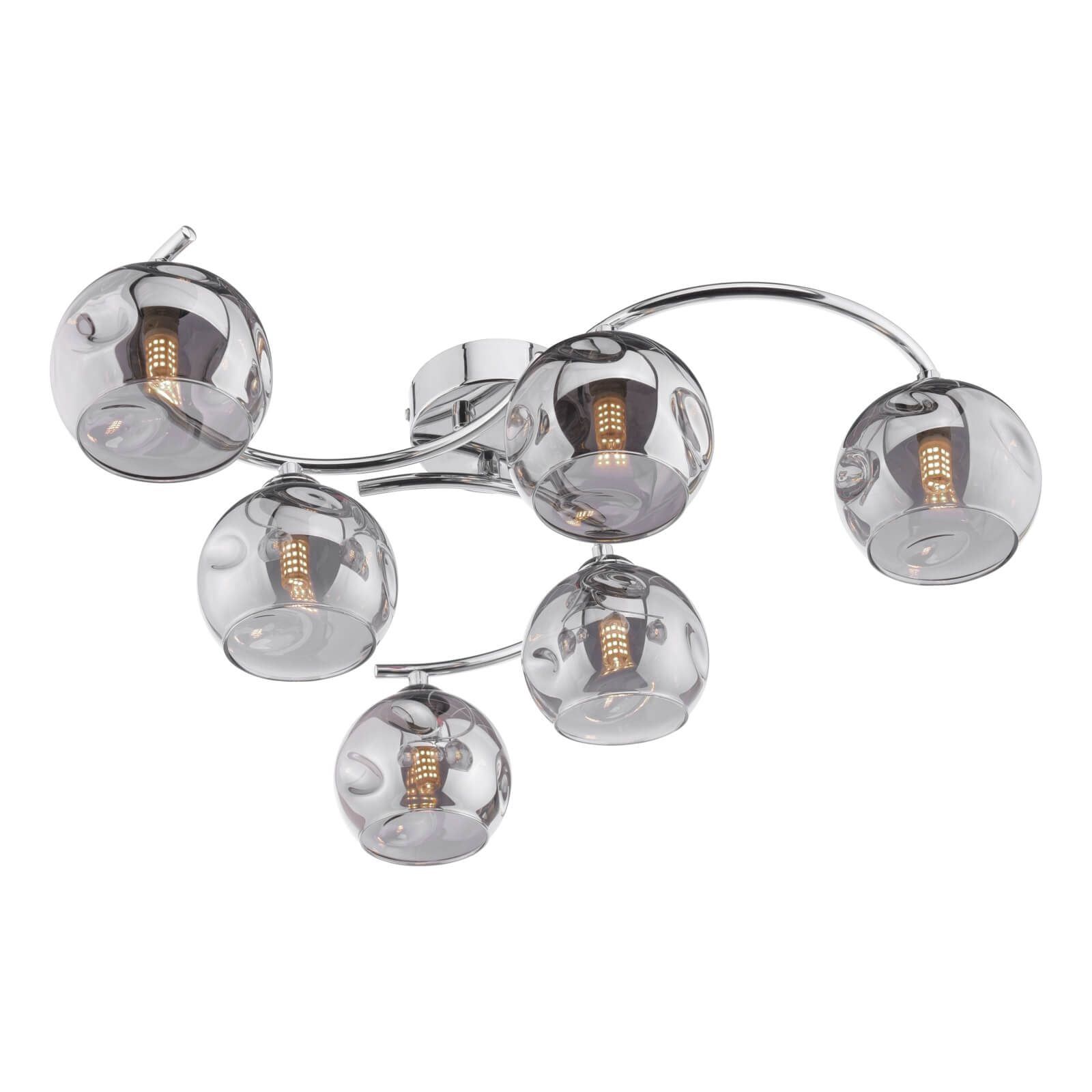Nakita 6Lt Semi Flush Ceiling Light -Polished Chrome & Smoked Glass Finish, IP20