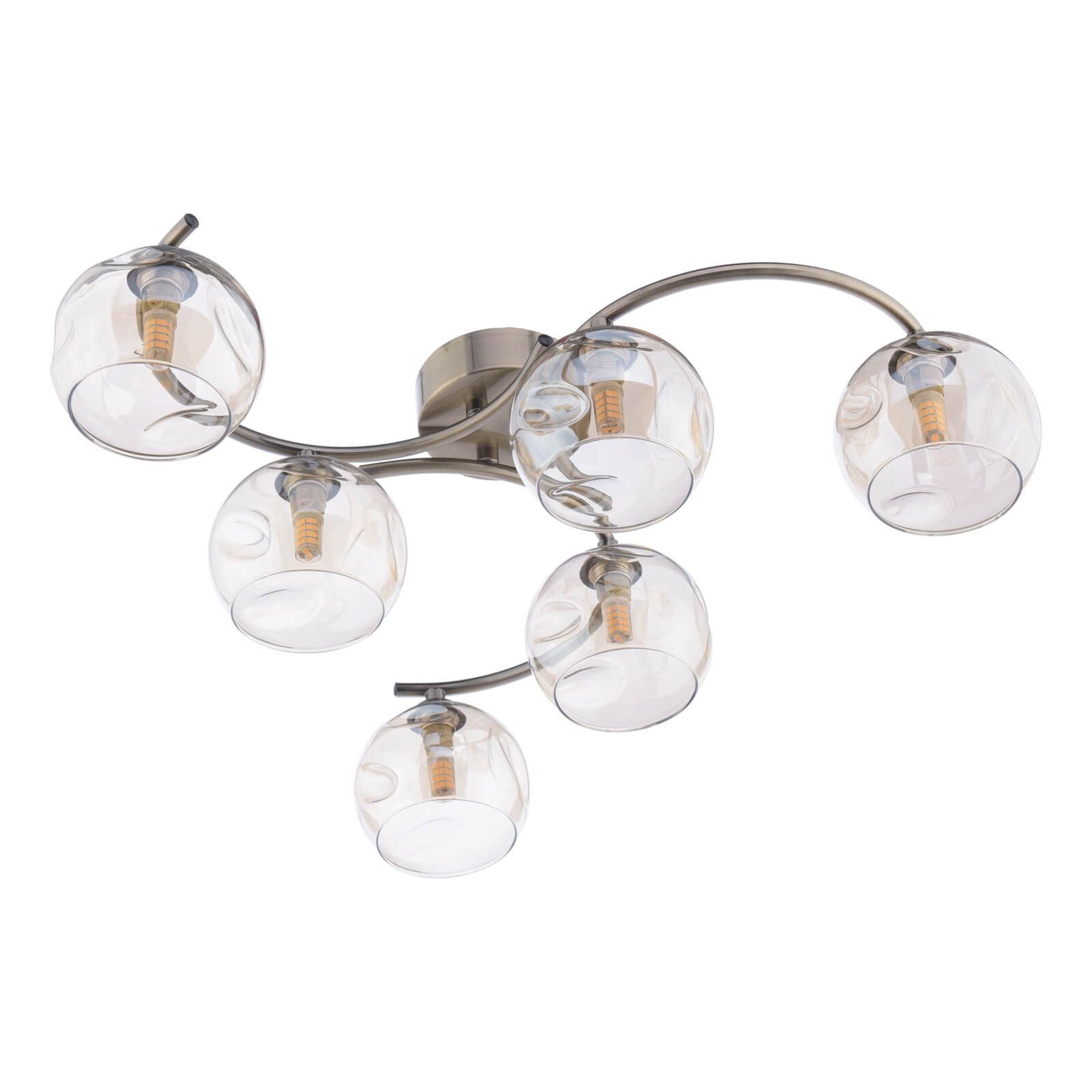 Nakita 6Lt Semi Flush Ceiling Light -Antique Brass Champagne Dimpled Glass Finish, IP20Nakita 6Lt Semi Flush Ceiling Light -Antique Brass Champagne Dimpled Glass Finish, IP20