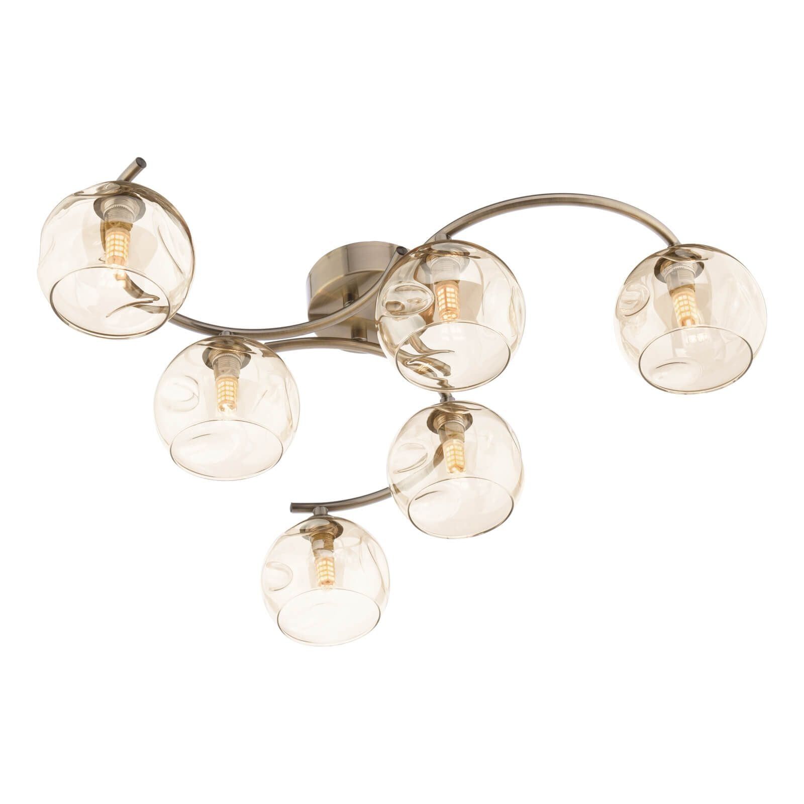 Nakita 6Lt Semi Flush Ceiling Light -Antique Brass Champagne Dimpled Glass Finish, IP20
