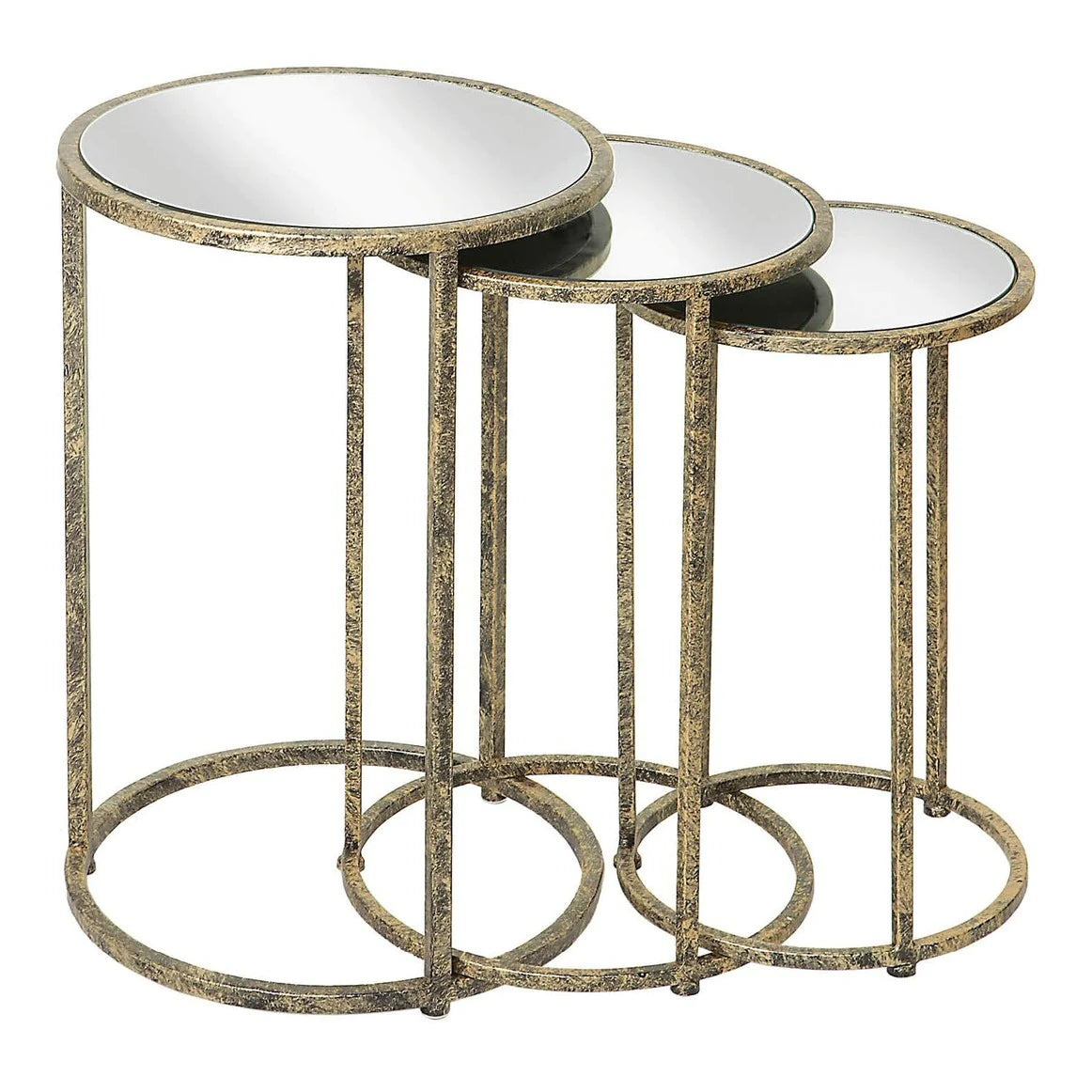 Nest of Tables Set of 3 - Antique Gold & Mirror Top Finish
