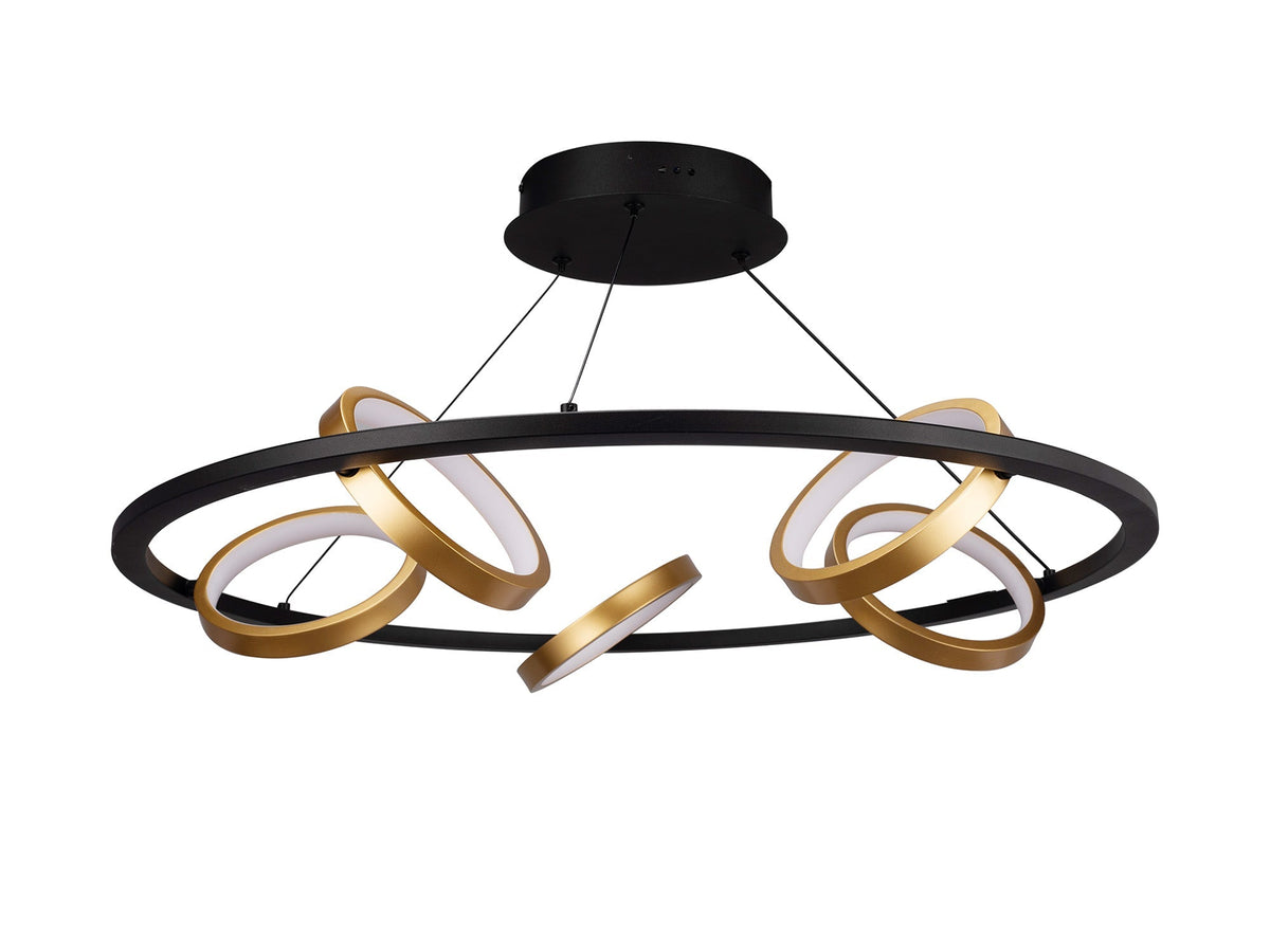 Nicki Indoor LED Hanging Light, 5 Ring, 25W LED, 3200K, 1375lm, Satin Black  &  Gold, 3yrs Warranty