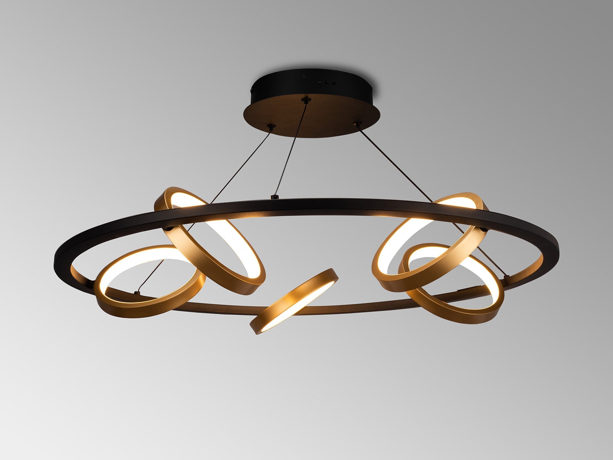 Nicki Indoor LED Hanging Light, 5 Ring, 25W LED, 3200K, 1375lm, Satin Black  &  Gold, 3yrs Warranty