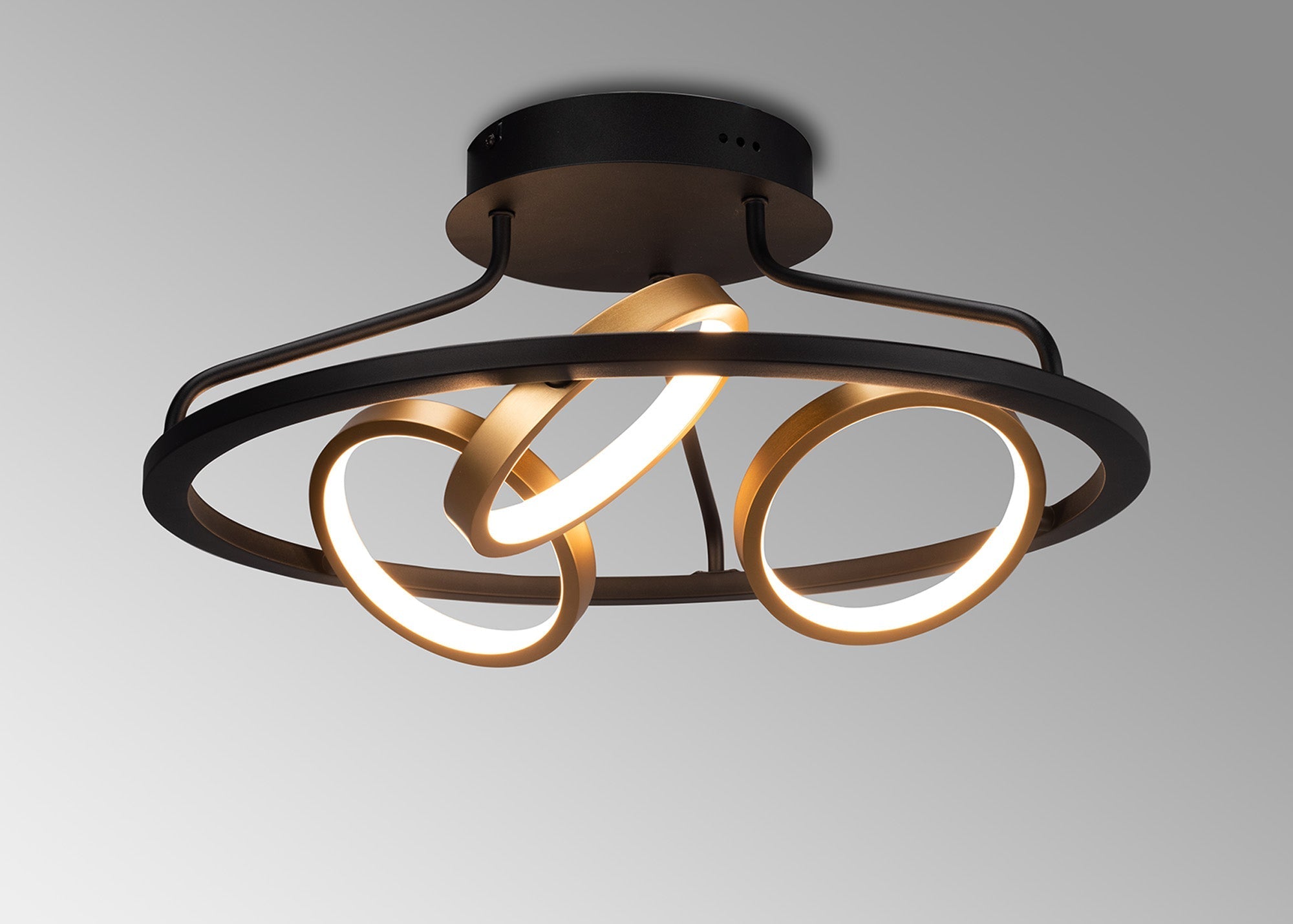 Nicki Indoor Semi Flush Ceiling Light, 3/5Ring, Satin Black  &  Gold, 3yrs Warranty