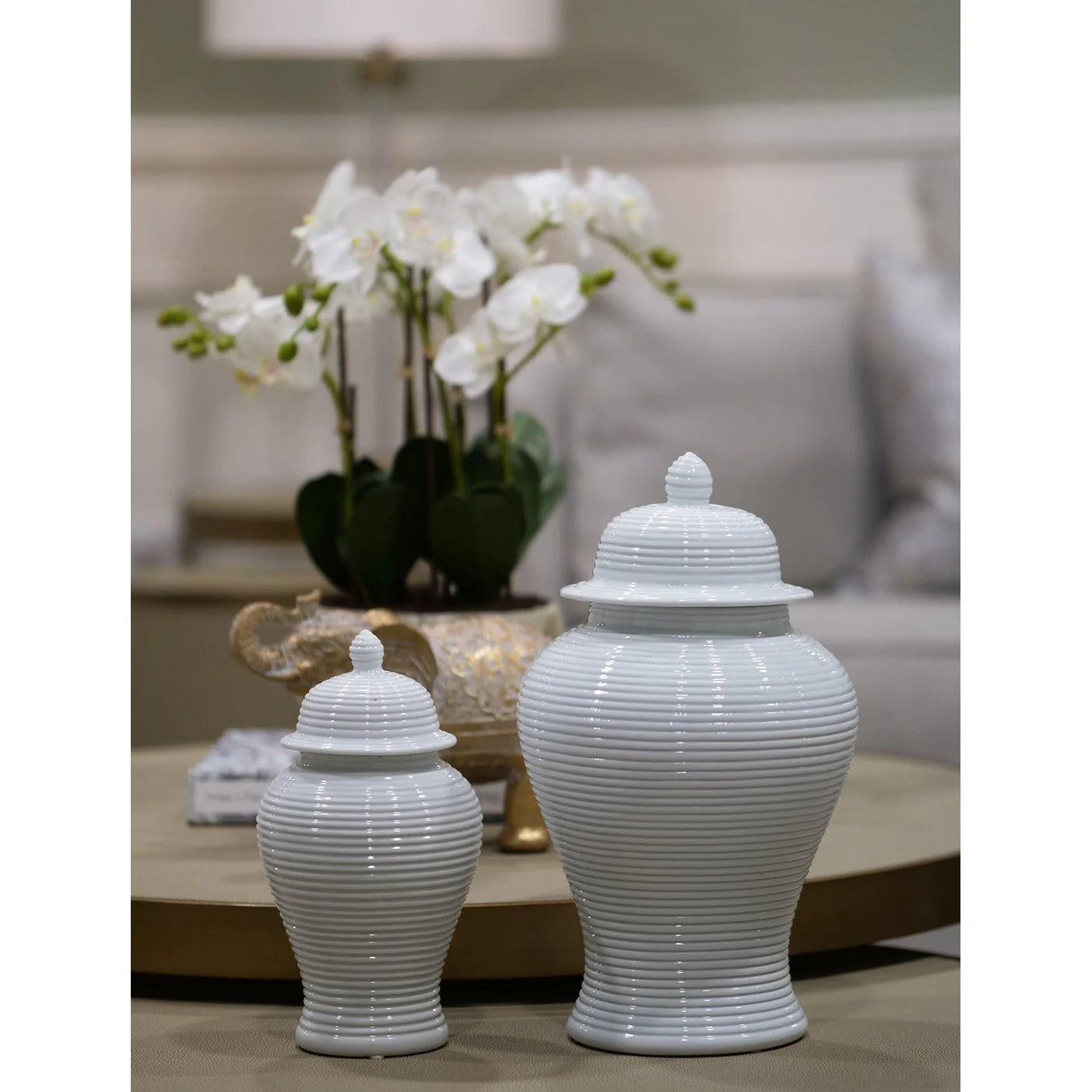 Nina 10''/15" Jar - White Ridged Finish