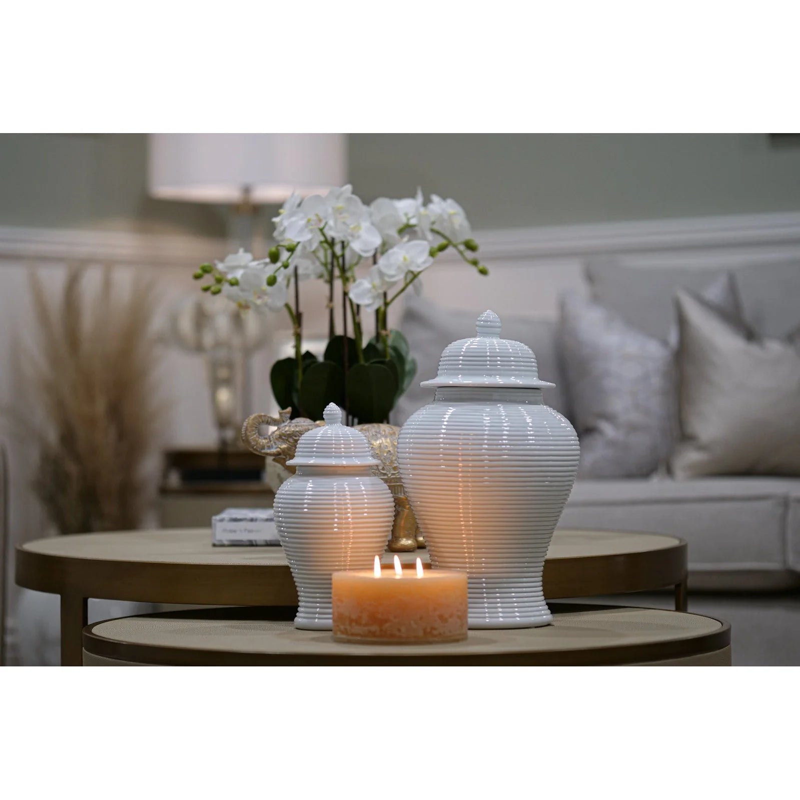 Nina 10''/15" Jar - White Ridged Finish
