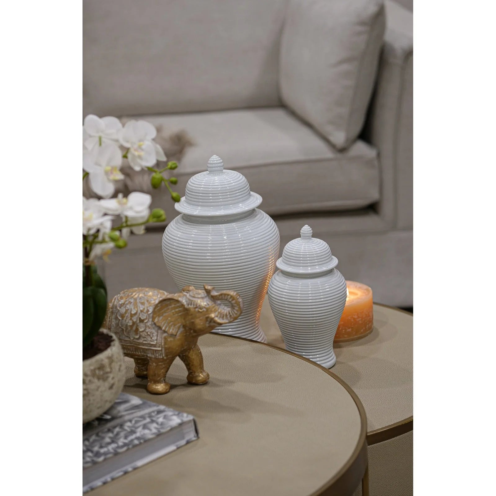 Nina 10''/15" Jar - White Ridged Finish