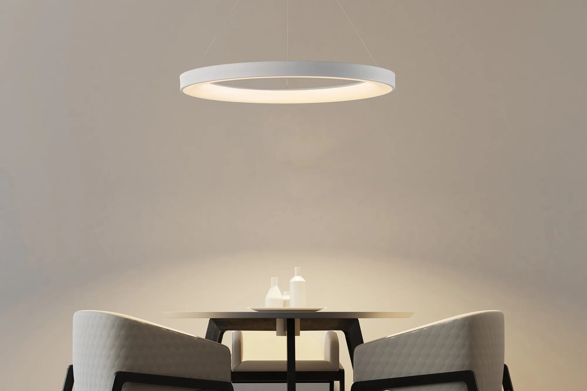 Niseko LED Ring Pendant - Wood/White