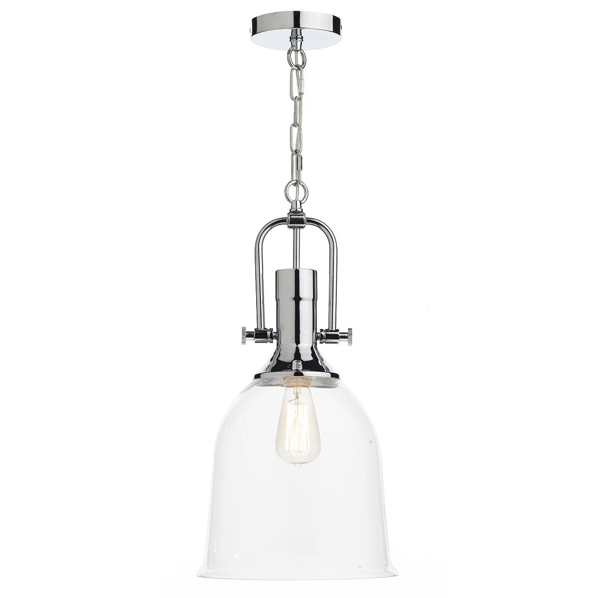 Dar Nolan 1Lt Pendant Ceiling Light - Polished Chrome & Clear Glass Finish