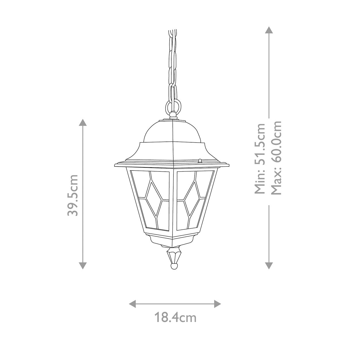 Norfolk 1 Light Chain Lantern - Black IP44 E27