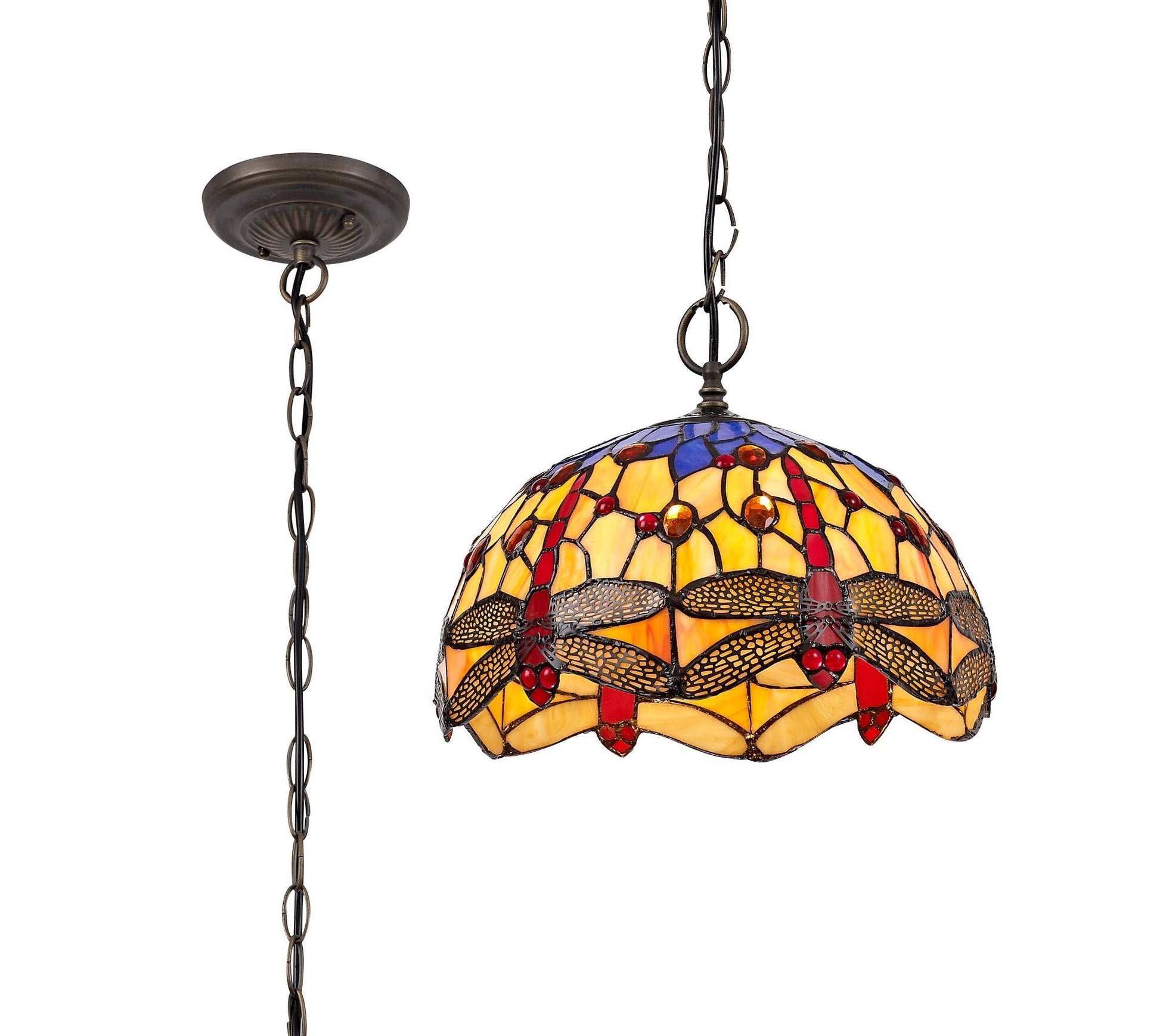 Nuflur 1 Light Downlighter Pendant E27 With 30cm Tiffany Shade, Antique Brass