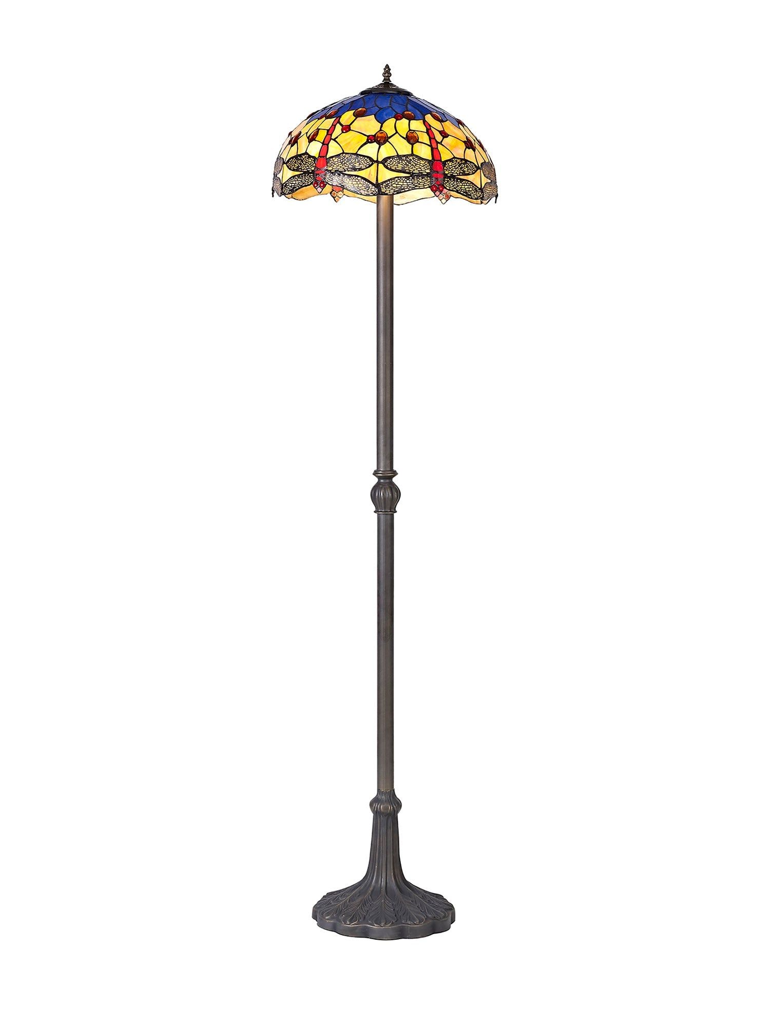 Nuflur 2 Light Leaf Design Floor Lamp E27 With 40cm Tiffany Shade,  Antique Brass