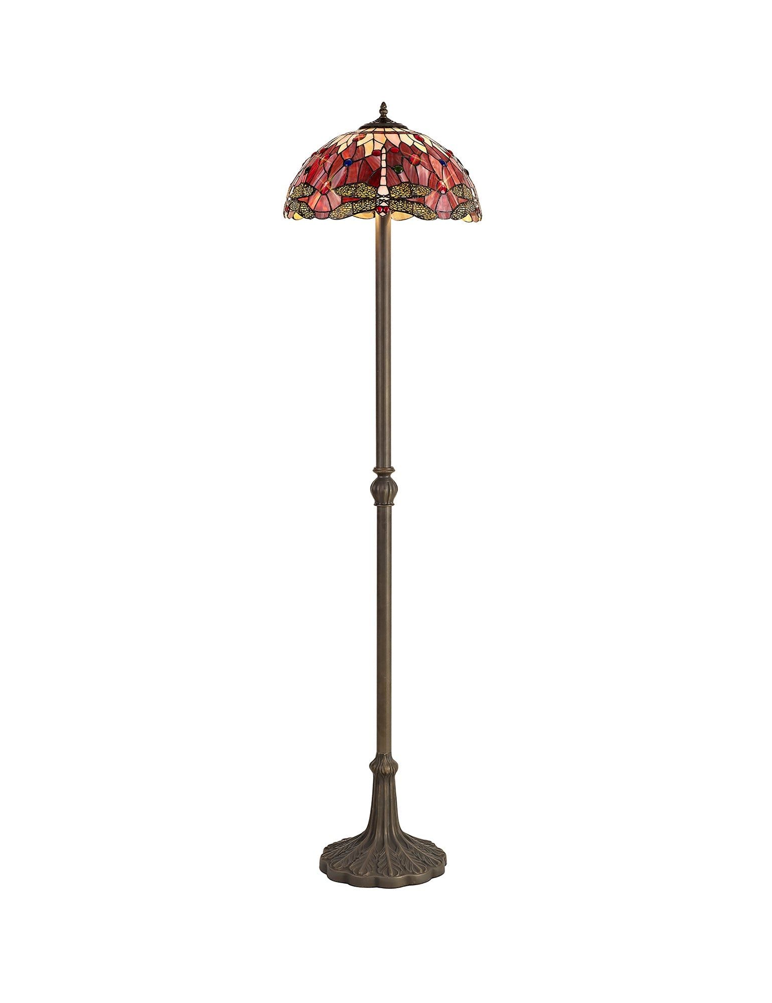 Nuflur 2 Light Leaf Design Floor Lamp E27 With 40cm Tiffany Shade,  Antique Brass