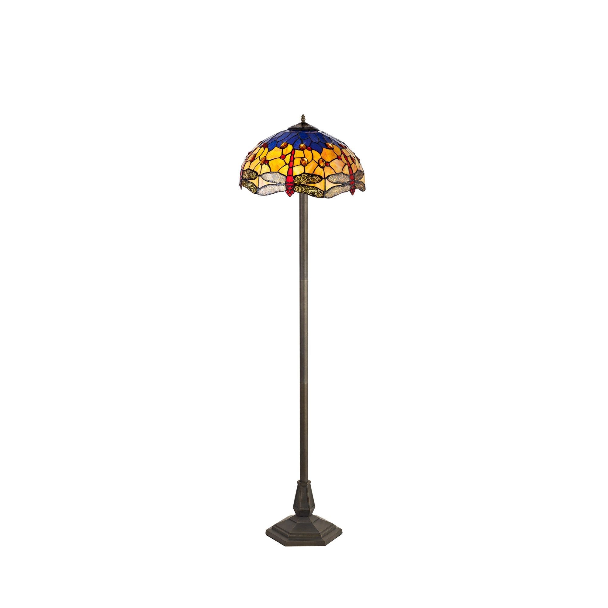 Nuflur 2 Light Leaf Design Floor Lamp E27 With 40cm Tiffany Shade,  Antique Brass