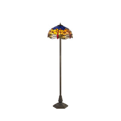 Nuflur 2 Light Leaf Design Floor Lamp E27 With 40cm Tiffany Shade,  Antique Brass