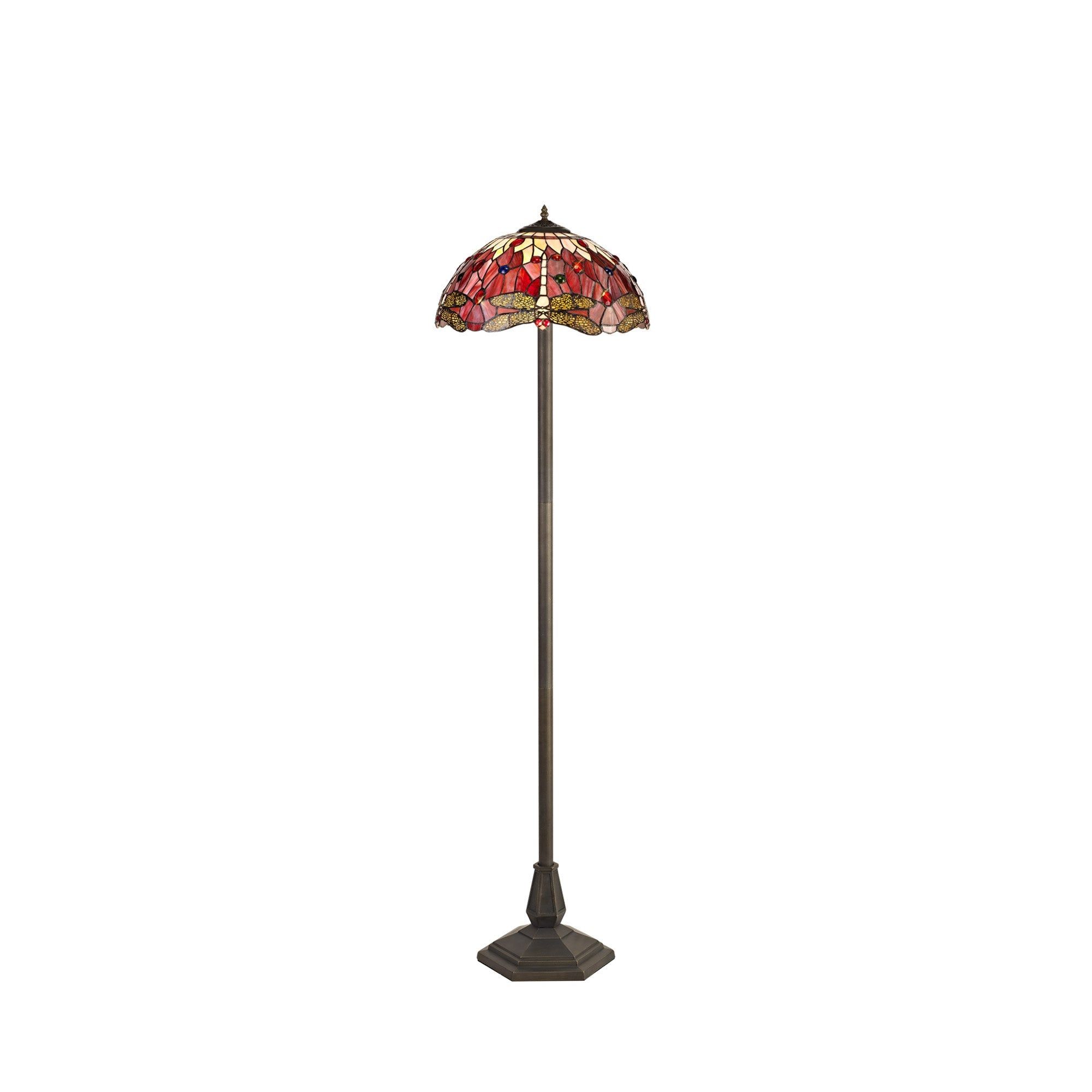 Nuflur 2 Light Leaf Design Floor Lamp E27 With 40cm Tiffany Shade,  Antique Brass