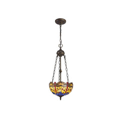 Nuflur 2 Light Uplighter Pendant E27 With 30cm Tiffany Shade,  Antique Brass