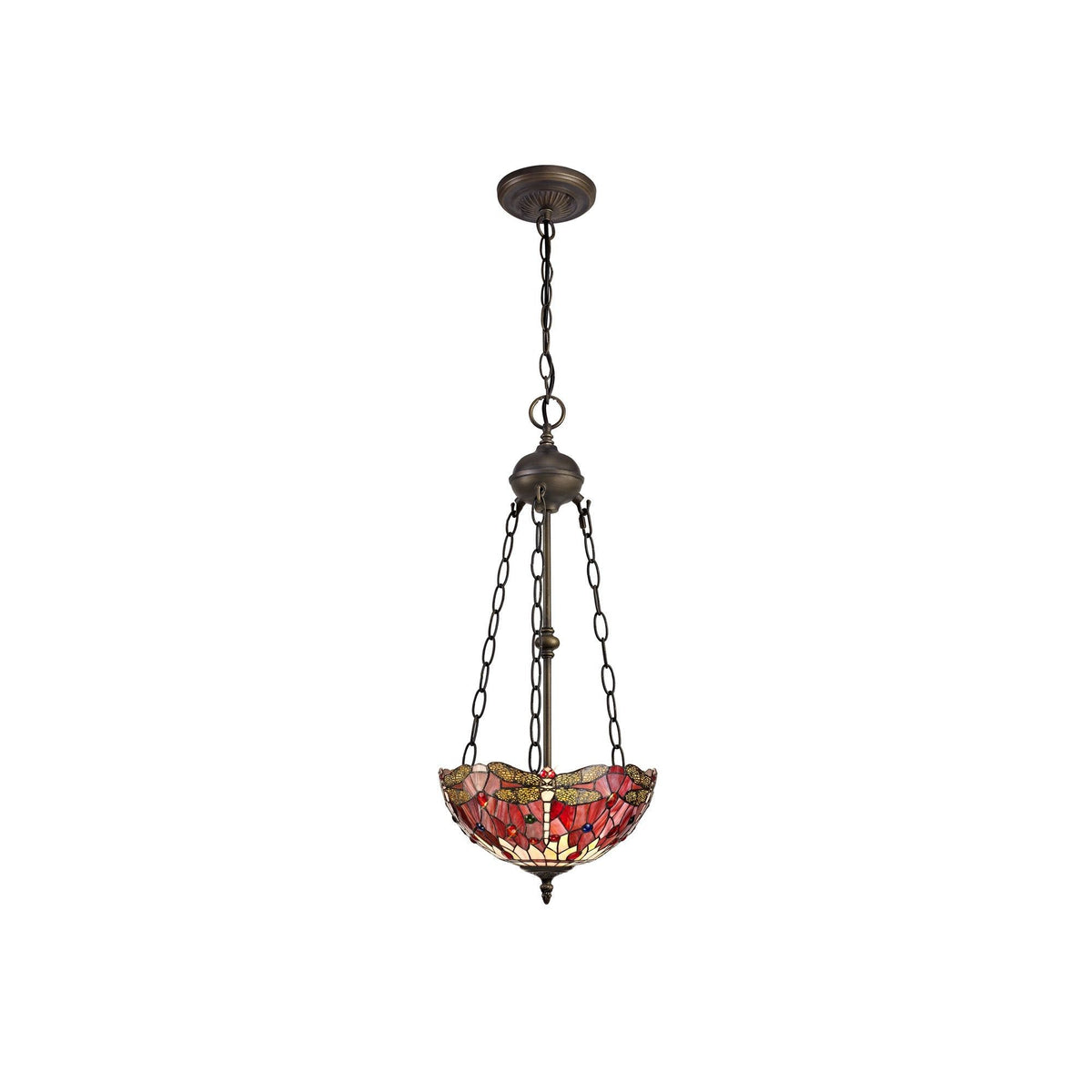 Nuflur 2 Light Uplighter Pendant E27 With 30cm Tiffany Shade,  Antique Brass