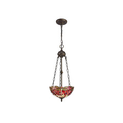 Nuflur 2 Light Uplighter Pendant E27 With 30cm Tiffany Shade,  Antique Brass