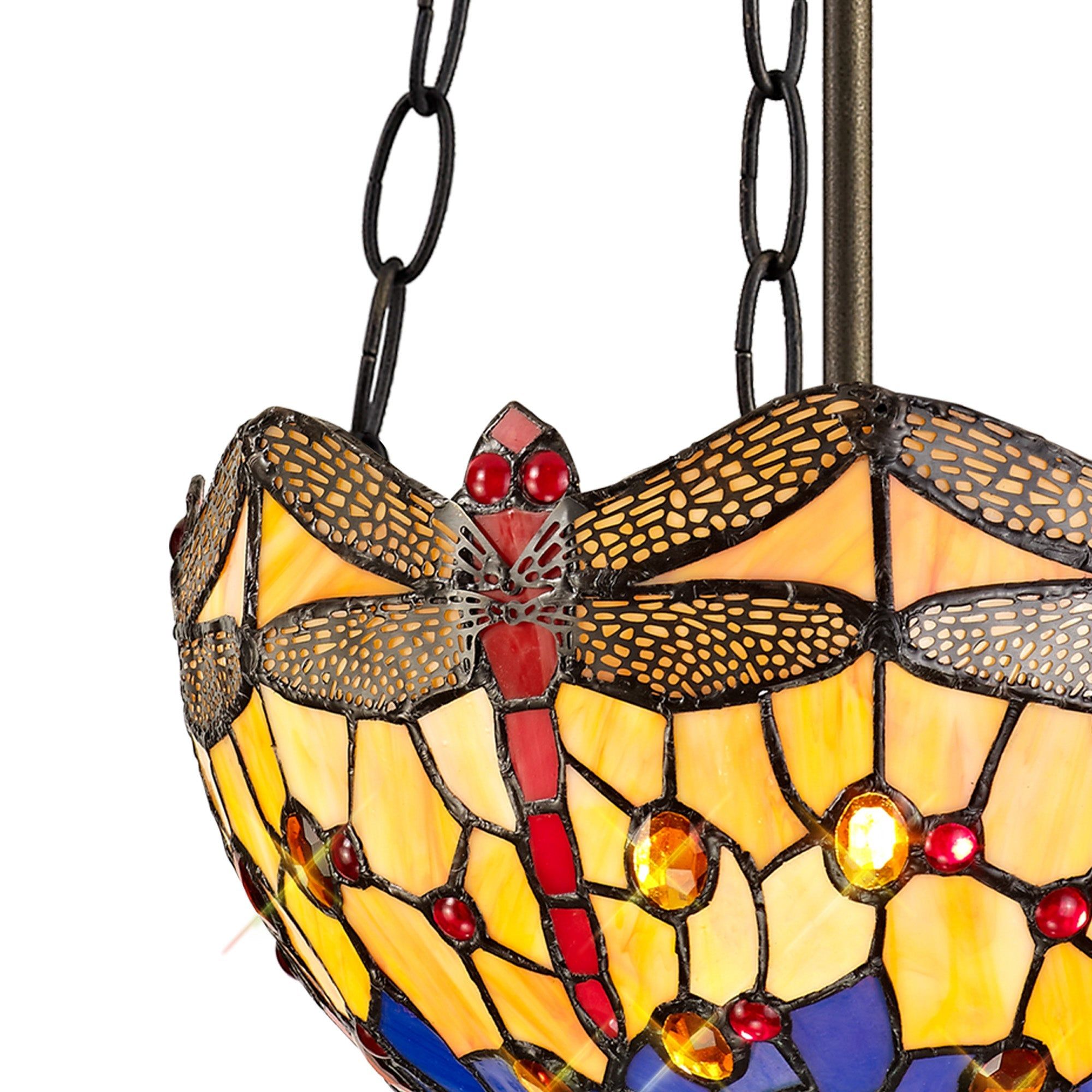 Nuflur 2 Light Uplighter Pendant E27 With 30cm Tiffany Shade,  Antique Brass