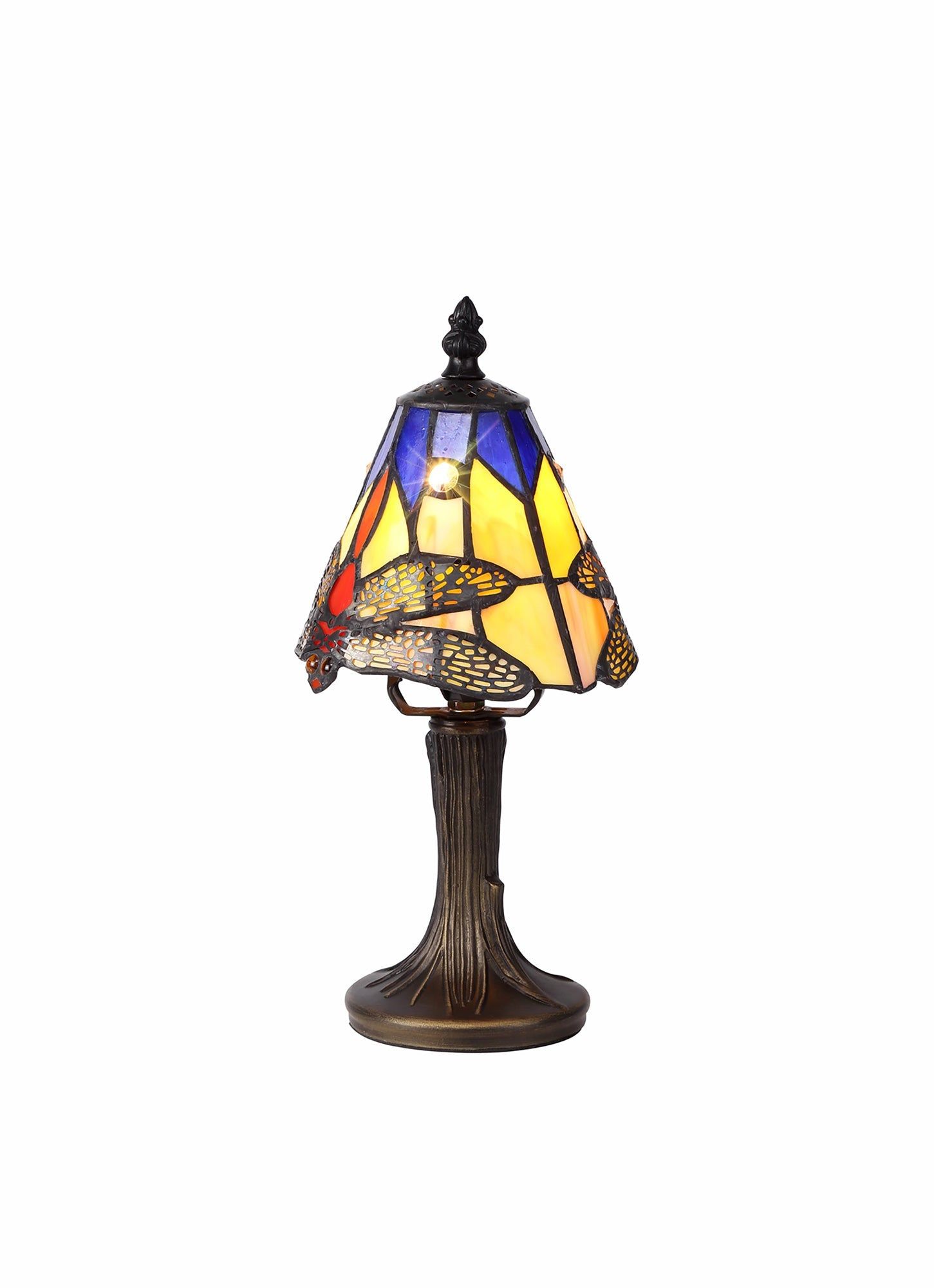 Nuflur Tiffany Table Lamp, 1 x E14, Black/Gold, Blue/Orange/Crystal Shade