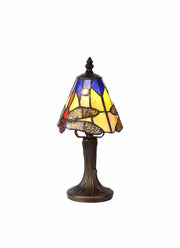 Nuflur Tiffany Table Lamp, 1 x E14, Black/Gold, Blue/Orange/Crystal Shade