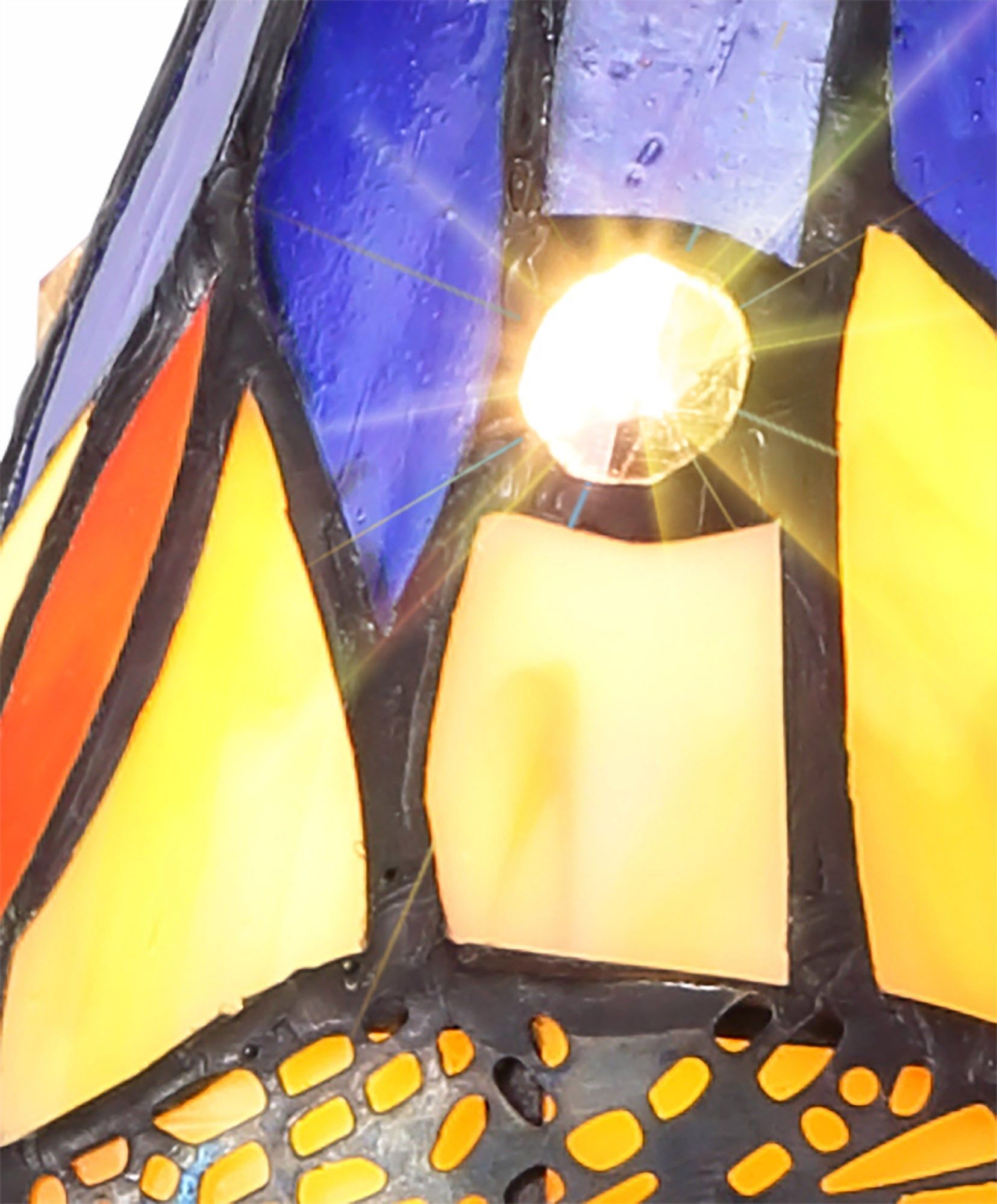 Nuflur Tiffany Table Lamp, 1 x E14, Black/Gold, Blue/Orange/Crystal Shade