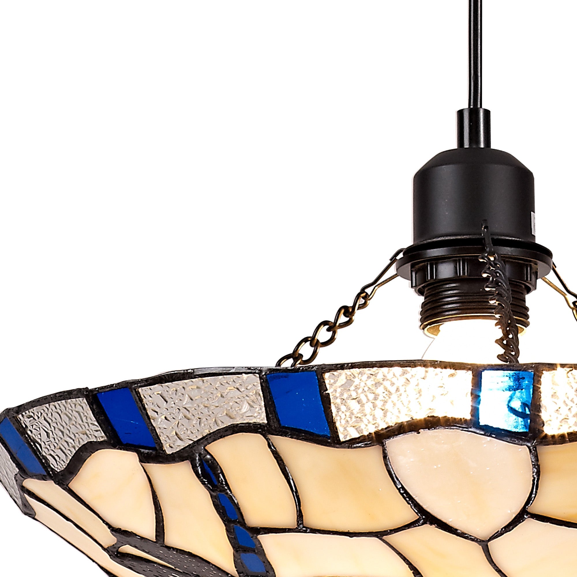 Odyssey 1 Light Pendant E27 With 35cm Tiffany Shade, Various Finishes & Clear Crystal & Black