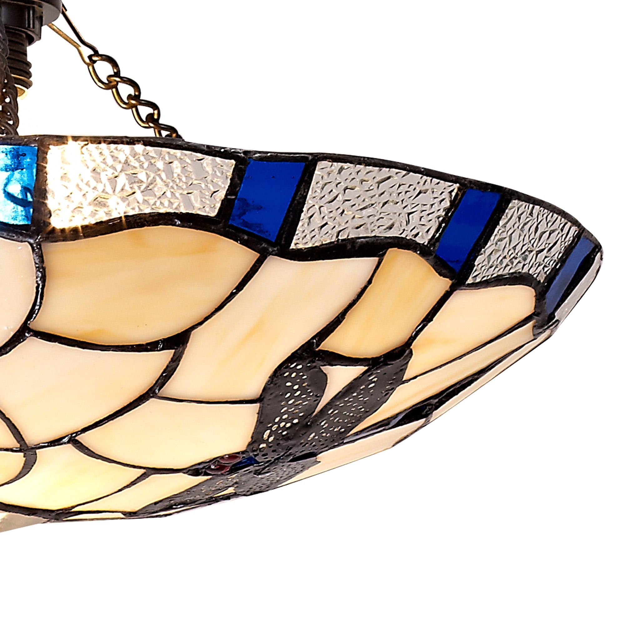 Odyssey 1 Light Pendant E27 With 35cm Tiffany Shade, Various Finishes & Clear Crystal & Black