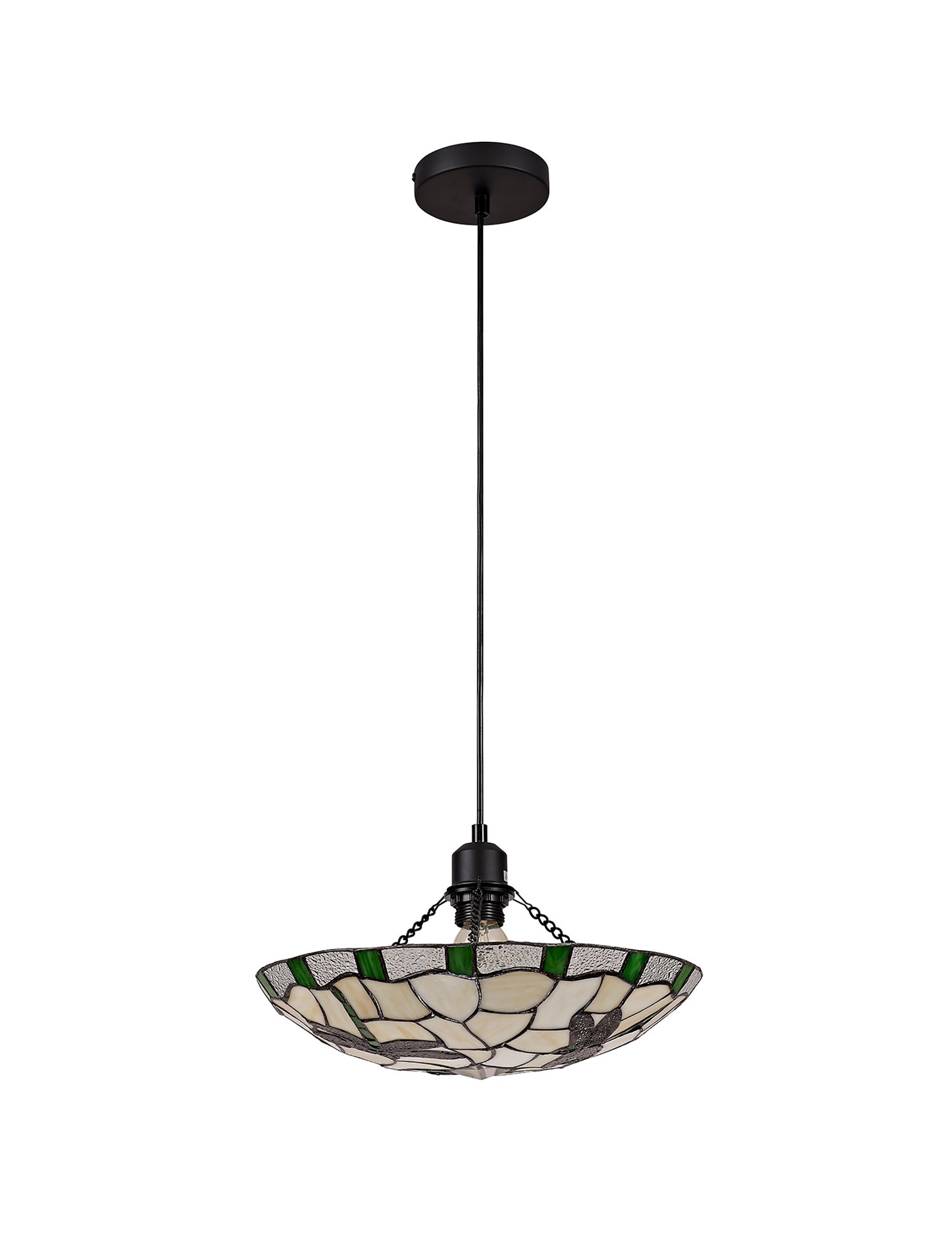 Odyssey 1 Light Pendant E27 With 35cm Tiffany Shade, Various Finishes & Clear Crystal & Black