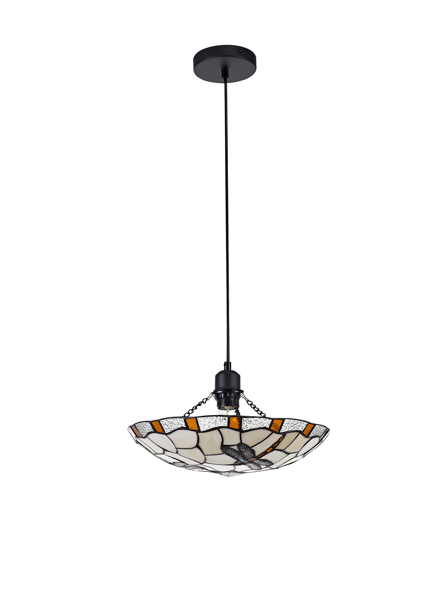 Odyssey 1 Light Pendant E27 With 35cm Tiffany Shade, Various Finishes & Clear Crystal & Black
