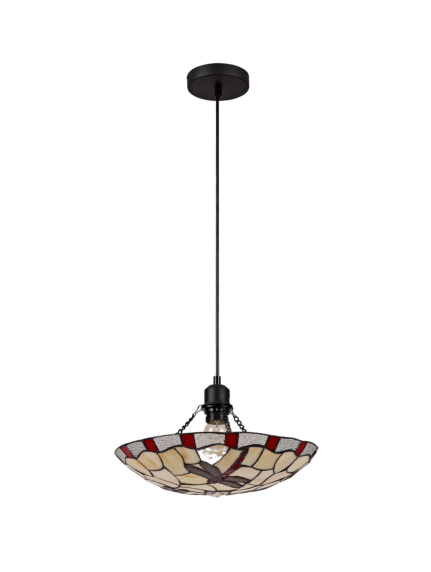 Odyssey 1 Light Pendant E27 With 35cm Tiffany Shade, Various Finishes & Clear Crystal & Black