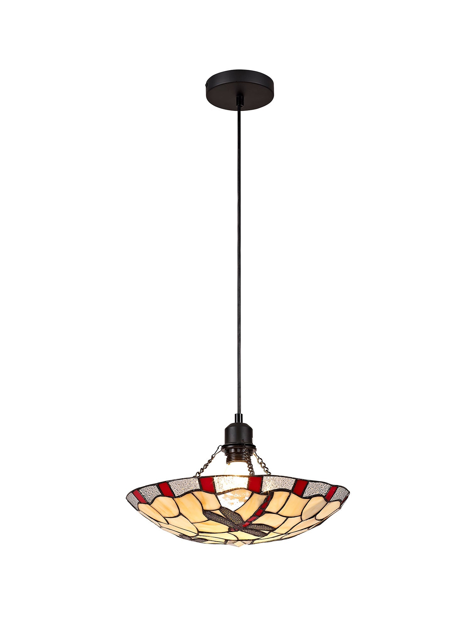 Odyssey 1 Light Pendant E27 With 35cm Tiffany Shade, Various Finishes & Clear Crystal & Black