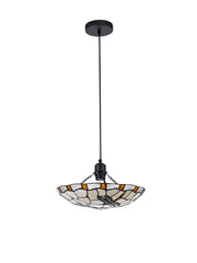 Odyssey 1 Light Pendant E27 With 35cm Tiffany Shade, Various Finishes & Clear Crystal & Black