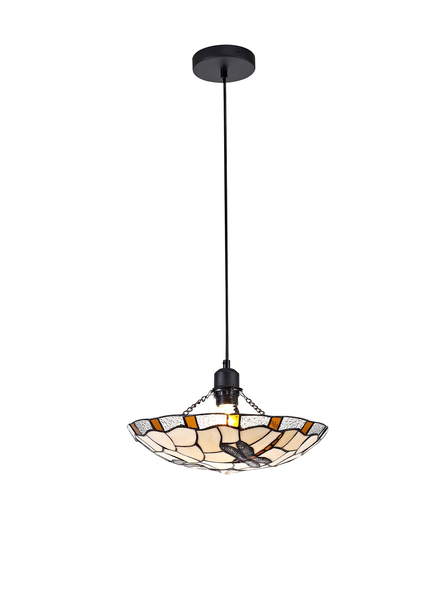 Odyssey 1 Light Pendant E27 With 35cm Tiffany Shade, Various Finishes & Clear Crystal & Black